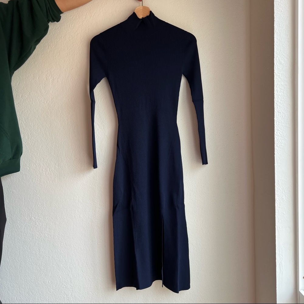&other stories turtle neck midi navy dress with slit size small